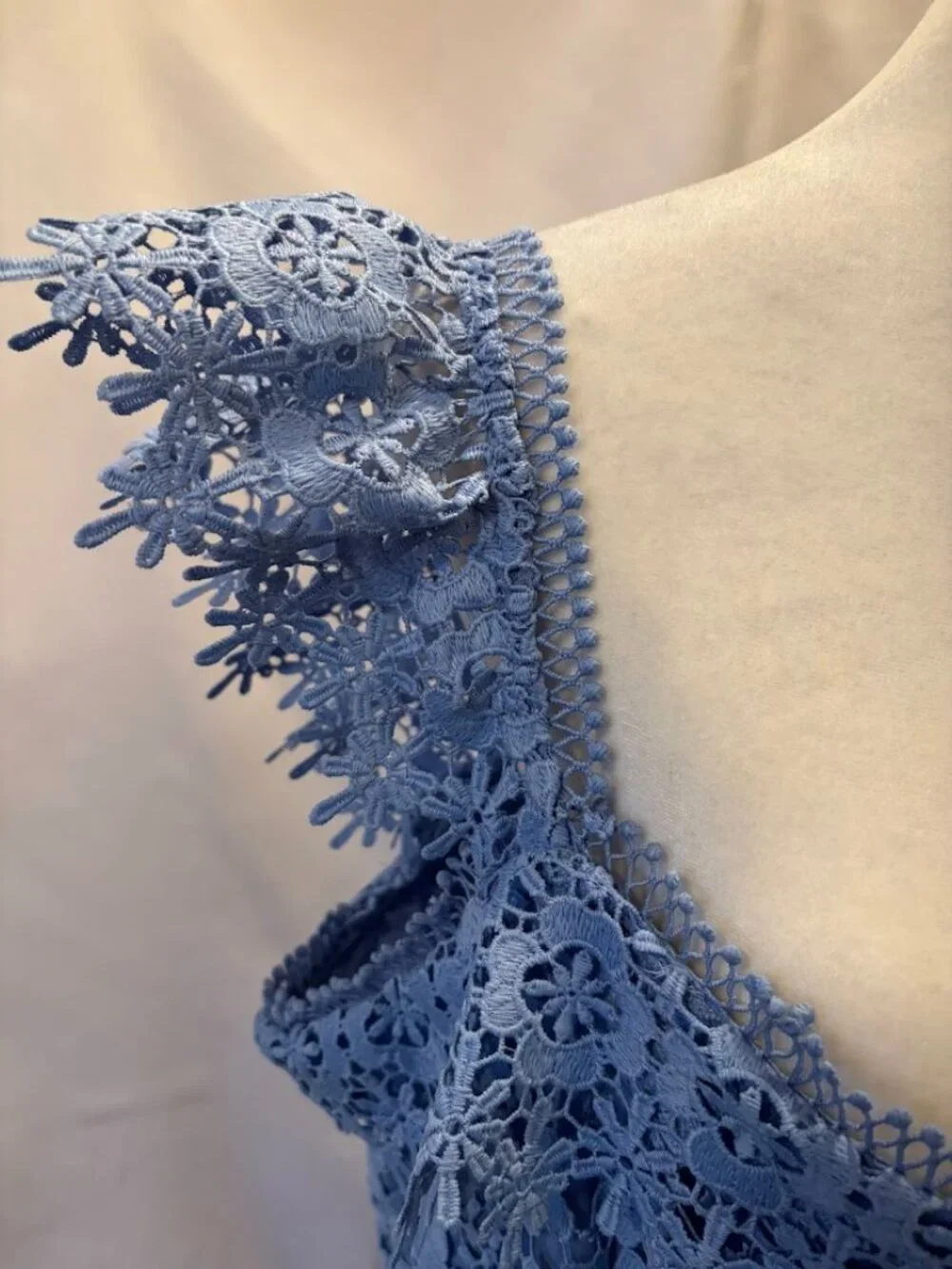 ASOS DESIGN Premium Lace Dress with Ruffle Detail in Blue - Size 14 - Picture 10 of 16